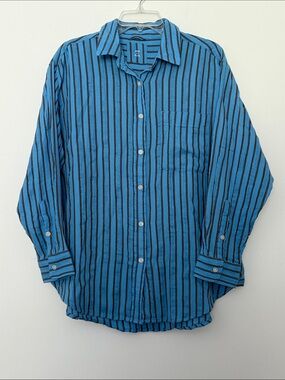 aerie Blue with Brown Stripe Oversized Boyfriend Button-Down Shirt size Small